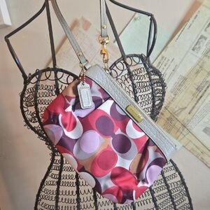 Coach Gray and Pink Patterned Wristlet